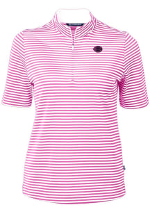 Cutter and Buck Cincinnati Reds Womens Purple Mono Virtue Eco Pique Stripe Short Sleeve Polo Shirt