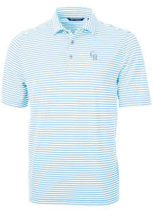 Cutter and Buck Colorado Rockies Mens Blue Mono Virtue Eco Pique Stripe Short Sleeve Polo