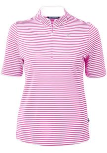 Cutter and Buck Oakland Athletics Womens Purple Mono Virtue Eco Pique Stripe Short Sleeve Polo Shi..