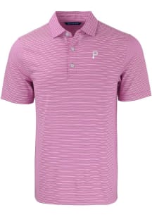 Cutter and Buck Pittsburgh Pirates Mens Purple Mono Forge Double Stripe Short Sleeve Polo
