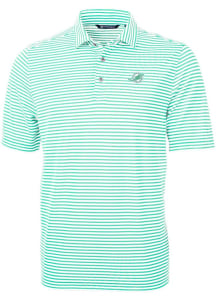 Cutter and Buck Miami Dolphins Mens Green Mono Virtue Eco Pique Stripe Short Sleeve Polo