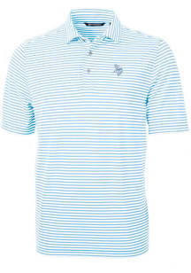 Cutter and Buck Minnesota Vikings Mens Blue Mono Virtue Eco Pique Stripe Short Sleeve Polo