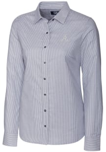 Cutter and Buck Atlanta Braves Womens Stretch Oxford Stripe Long Sleeve Grey Dress Shirt