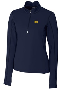 Cutter and Buck Michigan Wolverines Womens Blue Traverse Qtr Zip
