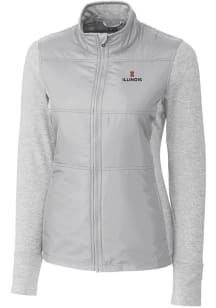 Cutter and Buck Illinois Fighting Illini Womens Grey Stealth Hybrid Quilted Medium Weight Jacket