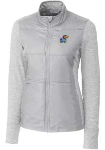 Cutter and Buck Kansas Jayhawks Womens Grey Stealth Hybrid Quilted Medium Weight Jacket