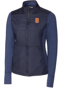 Cutter and Buck Syracuse Orange Womens Navy Blue Stealth Hybrid Quilted Medium Weight Jacket