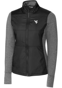 Cutter and Buck West Virginia Mountaineers Womens Black Stealth Hybrid Quilted Medium Weight Jacke..