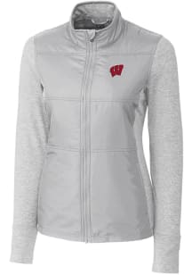 Cutter and Buck Wisconsin Badgers Womens Grey Stealth Hybrid Quilted Medium Weight Jacket