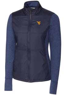 Cutter and Buck West Virginia Mountaineers Womens Navy Blue Stealth Hybrid Quilted Medium Weight J..