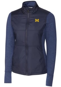 Cutter and Buck Michigan Wolverines Womens Blue Stealth Hybrid Quilted Medium Weight Jacket