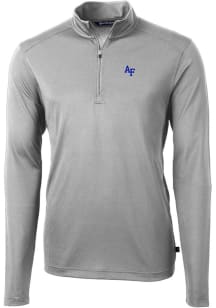 Cutter and Buck Air Force Mens Grey Virtue Eco Pique Long Sleeve Qtr Zip Pullover