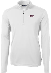 Cutter and Buck Eastern Kentucky Colonels Mens White Virtue Eco Pique Long Sleeve Qtr Zip Pullover