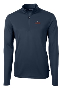 Cutter and Buck Illinois Fighting Illini Mens Navy Blue Virtue Eco Pique Long Sleeve Qtr Zip Pullo..