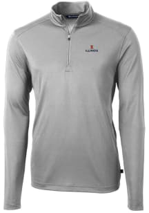 Cutter and Buck Illinois Fighting Illini Mens Grey Virtue Eco Pique Long Sleeve Qtr Zip Pullover