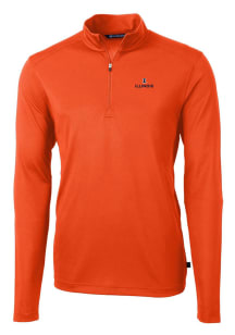 Cutter and Buck Illinois Fighting Illini Mens Orange Virtue Eco Pique Long Sleeve Qtr Zip Pullover