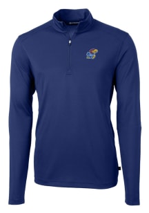 Cutter and Buck Kansas Jayhawks Mens Blue Virtue Eco Pique Long Sleeve Qtr Zip Pullover
