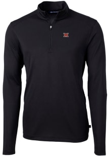 Cutter and Buck Miami RedHawks Mens Black Virtue Eco Pique Long Sleeve Qtr Zip Pullover