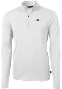 Cutter and Buck Miami RedHawks Mens White Virtue Eco Pique Long Sleeve Qtr Zip Pullover