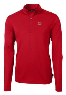 Cutter and Buck Miami RedHawks Mens Red Virtue Eco Pique Long Sleeve Qtr Zip Pullover