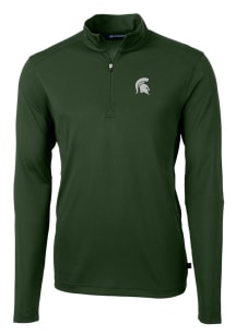 Cutter and Buck Michigan State Spartans Mens Green Virtue Eco Pique Long Sleeve Qtr Zip Pullover