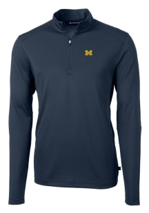 Cutter and Buck Michigan Wolverines Mens Blue Virtue Eco Pique Long Sleeve Qtr Zip Pullover