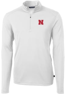 Cutter and Buck Nebraska Cornhuskers Mens White Virtue Eco Pique Long Sleeve Qtr Zip Pullover