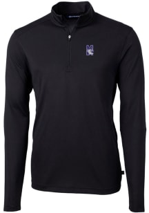 Cutter and Buck Northwestern Wildcats Mens Black Virtue Eco Pique Long Sleeve Qtr Zip Pullover