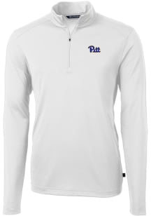 Cutter and Buck Pitt Panthers Mens White Virtue Eco Pique Long Sleeve Qtr Zip Pullover