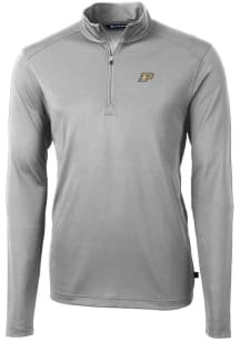 Cutter and Buck Purdue Boilermakers Mens Grey Virtue Eco Pique Long Sleeve Qtr Zip Pullover