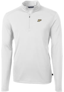 Cutter and Buck Purdue Boilermakers Mens White Virtue Eco Pique Long Sleeve Qtr Zip Pullover