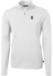 Cutter and Buck Stanford Cardinal Mens White Virtue Eco Pique Long Sleeve Qtr Zip Pullover