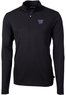 Cutter and Buck Washington Huskies Mens Black Virtue Eco Pique Long Sleeve Qtr Zip Pullover