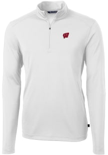 Cutter and Buck Wisconsin Badgers Mens White Virtue Eco Pique Long Sleeve Qtr Zip Pullover