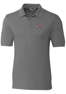 Cutter and Buck Utah Utes Mens Grey Advantage Short Sleeve Polo