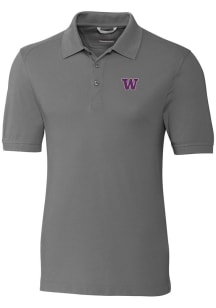 Cutter and Buck Washington Huskies Mens Grey Advantage Short Sleeve Polo
