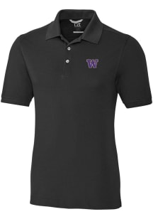 Cutter and Buck Washington Huskies Mens Black Advantage Short Sleeve Polo