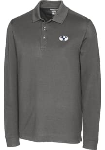 Cutter and Buck BYU Cougars Mens Grey Advantage Pique Long Sleeve Polo Shirt