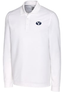 Cutter and Buck BYU Cougars Mens White Advantage Pique Long Sleeve Polo Shirt