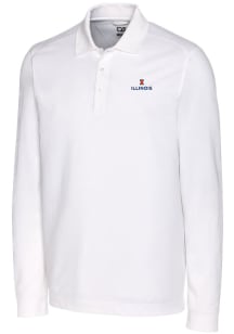 Cutter and Buck Illinois Fighting Illini Mens White Advantage Pique Long Sleeve Polo Shirt