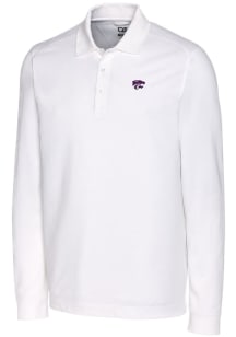 Cutter and Buck K-State Wildcats Mens White Advantage Pique Long Sleeve Polo Shirt
