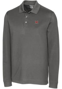 Cutter and Buck Miami RedHawks Mens Grey Advantage Pique Long Sleeve Polo Shirt
