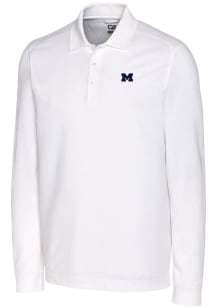 Cutter and Buck Michigan Wolverines Mens White Advantage Pique Long Sleeve Polo Shirt