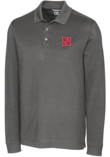 Cutter and Buck Nebraska Cornhuskers Mens Grey Advantage Pique Long Sleeve Polo Shirt