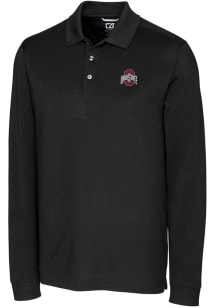 Cutter and Buck Ohio State Buckeyes Mens Black Advantage Pique Long Sleeve Polo Shirt