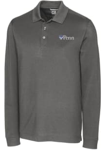 Cutter and Buck Pennsylvania Quakers Mens Grey Advantage Pique Long Sleeve Polo Shirt