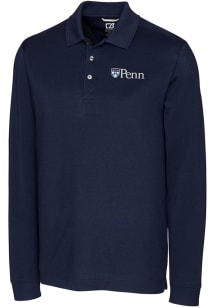 Cutter and Buck Pennsylvania Quakers Mens Navy Blue Advantage Pique Long Sleeve Polo Shirt