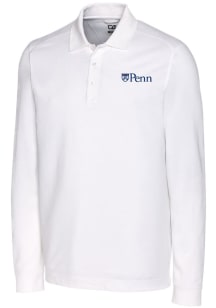 Cutter and Buck Pennsylvania Quakers Mens White Advantage Pique Long Sleeve Polo Shirt