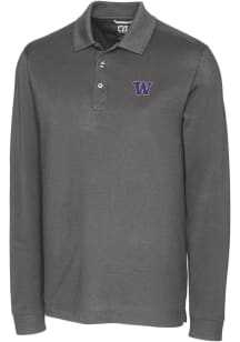 Cutter and Buck Washington Huskies Mens Grey Advantage Pique Long Sleeve Polo Shirt