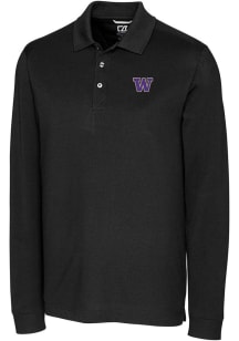 Cutter and Buck Washington Huskies Mens Black Advantage Pique Long Sleeve Polo Shirt
